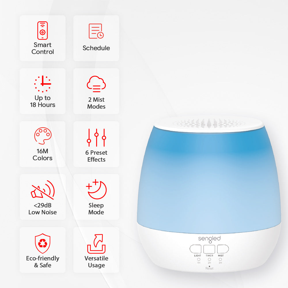 Smart Control: Remotely control the Sengled Wi-Fi Essential Oil Diffuser using the Sengled Home app or voice commands with popular voice assistants like Alexa and Google Assistant. Enjoy the convenience of controlling your diffuser from anywhere.