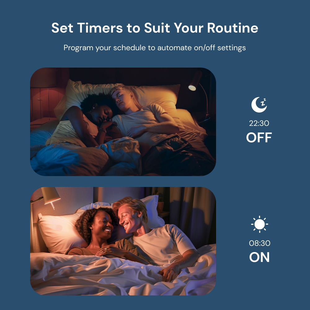 Schedule and Automation: Program your lights to suit your routine by setting timers and automation routines. Create schedules for your lights to turn on or off automatically, providing convenience and energy savings.