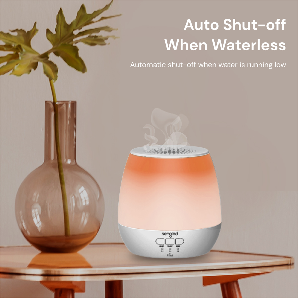 Auto Shut-off & Schedule: Personalize schedules for the Sengled Wi-Fi Essential Oil Diffuser and enjoy the added safety of automatic shut-off when the water runs out. Set it to turn on and off at specific times to suit your routine.