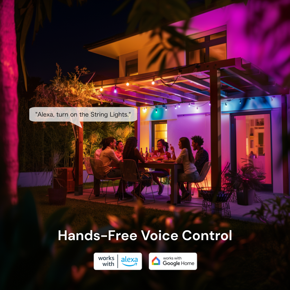 Voice Control: Take control of your Sengled Wi-Fi Outdoor String Lights using voice commands with popular voice assistants like Alexa and Google Assistant. Enjoy the convenience of hands-free control for your outdoor lighting.