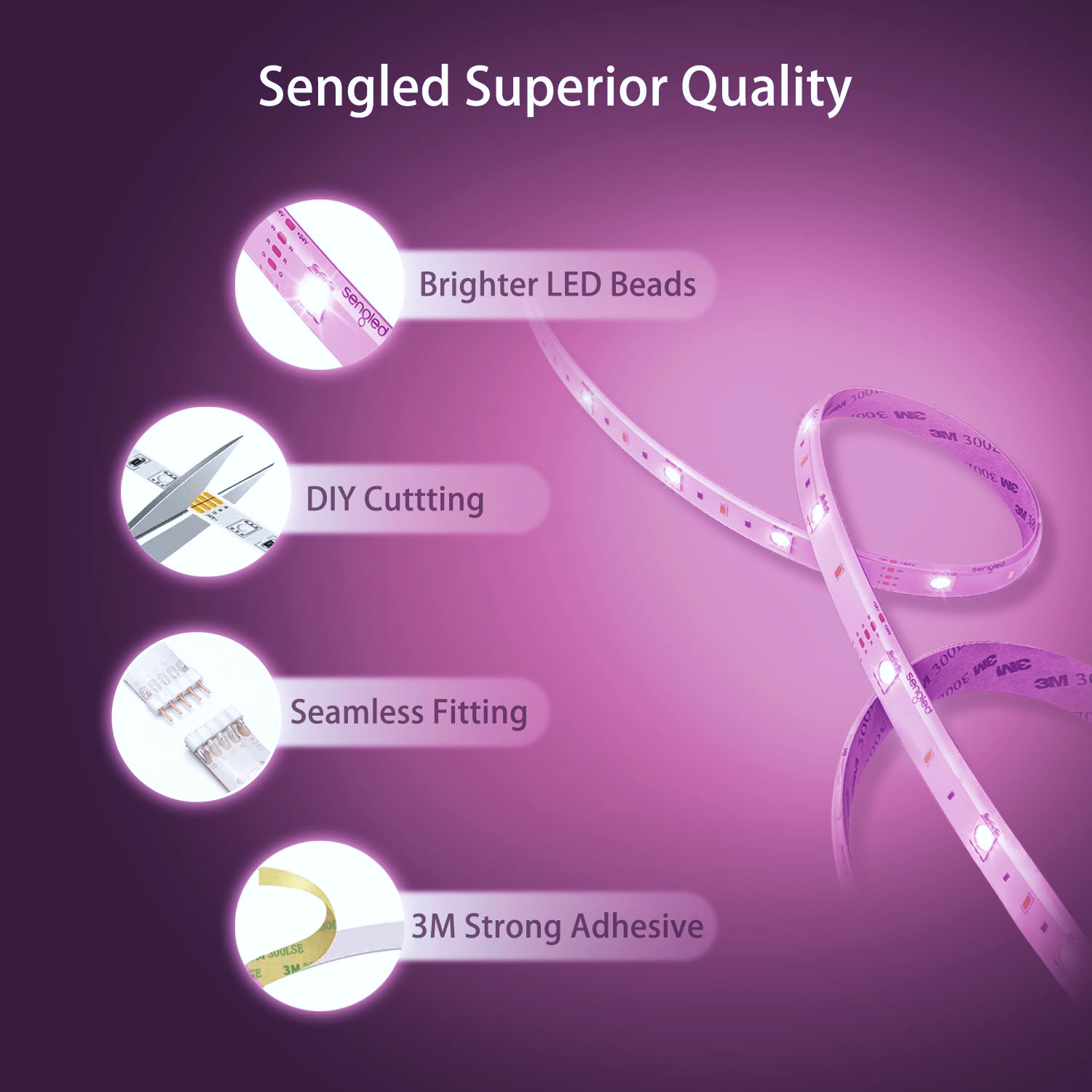 Sengled Superior Quality: The Sengled Zigbee Light Strip is built with superior quality, ensuring long-lasting performance and durability. It features brighter LED beads for improved lighting output and seamless fitting for a sleek and professional look.