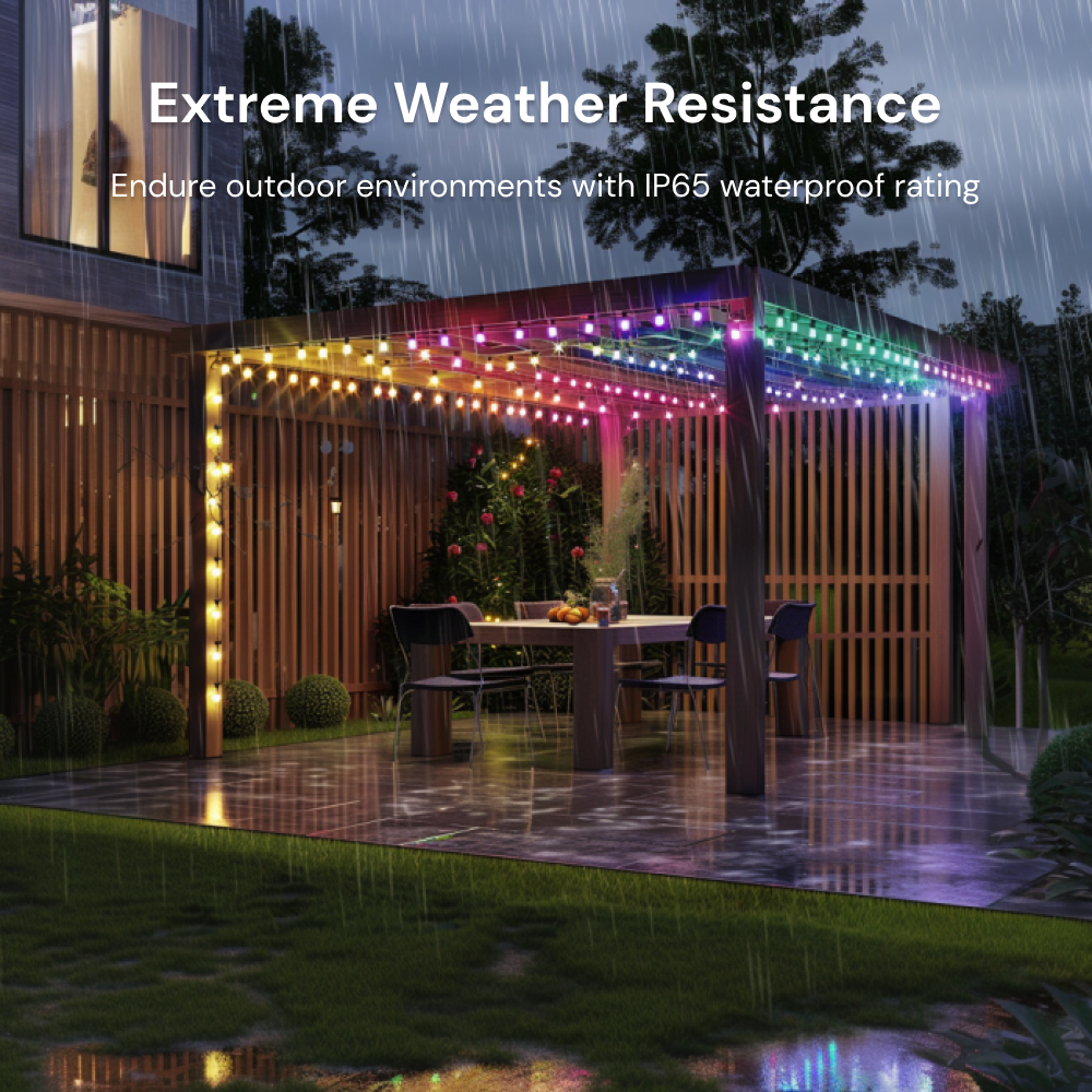 Extreme Weather Resistance: Designed to withstand all outdoor environments, the Sengled Wi-Fi Outdoor String Lights are built with extreme weather resistance. With an IP65 waterproof rating, you can enjoy worry-free illumination even in rain or snow.