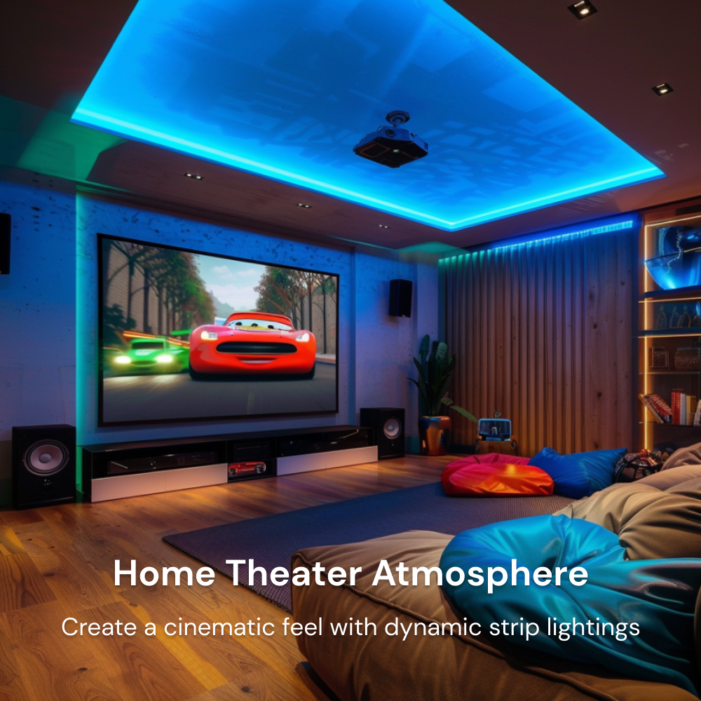 **Home Theater Atmosphere**       Create a cinematic feel in your home theater with dynamic Sengled Strip Lights.