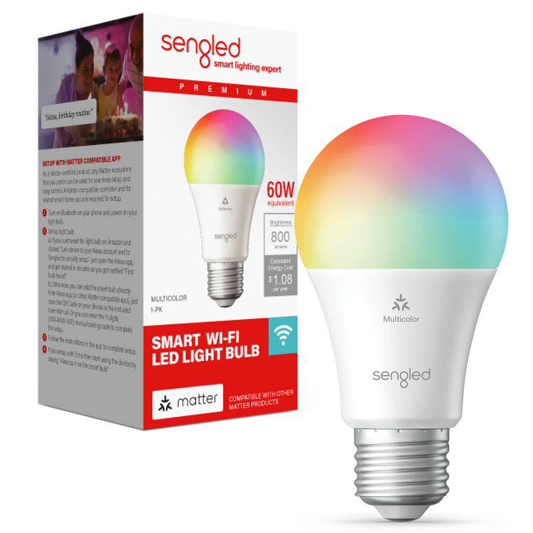 Sengled Smart Wi-Fi Matter LED Multicolor A19 Light Bulb
