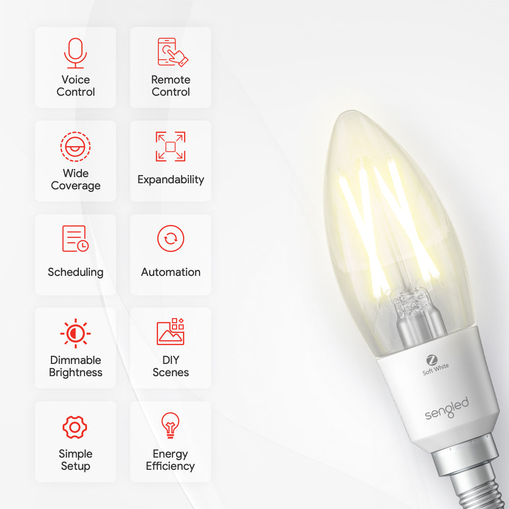 Voice Control: Control the Sengled Zigbee Candle White B11/E12 and other Zigbee devices using voice commands with popular voice assistants like Alexa, Google Assistant, and SmartThings.